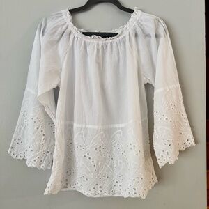 EUC Soft Surroundings Fiori 100% Cotton Eyelet Broderie Anglaise Boho Blouse